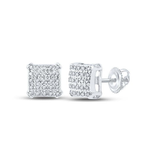 Diamond Square Stud Earrings 10K White Gold