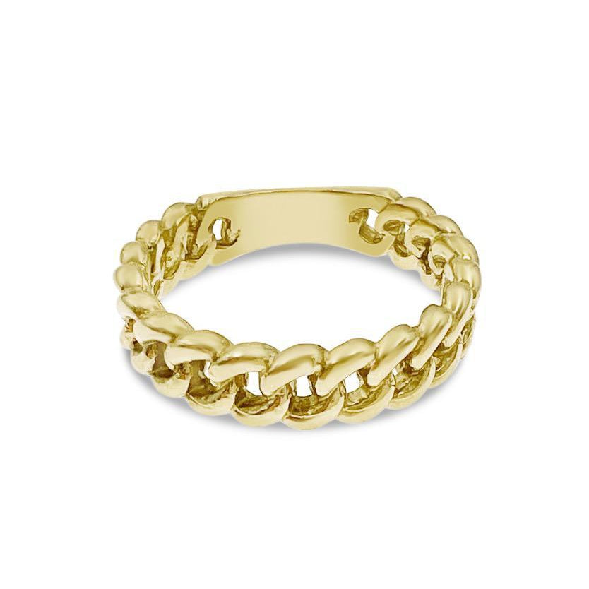 10K Yellow Gold Cuban Chain Band Ring