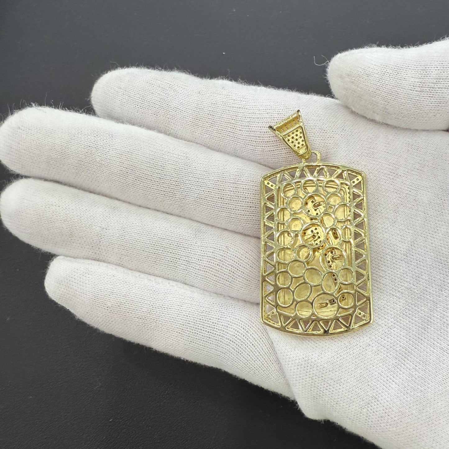 925 Sterling Silver Gold Plated AK-47 Gun Pendant Mens Iced Out Charm