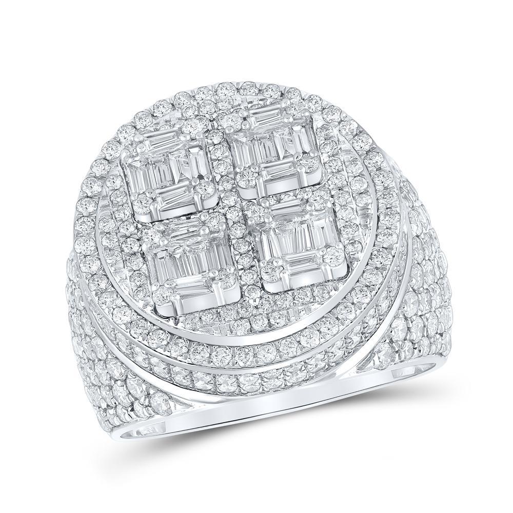 3.86ctw Baguette Round Diamond Signet Mens Ring 10k White Gold