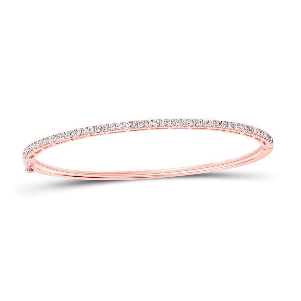 14kt Rose Gold Womens Round Diamond Classic Bangle Bracelet 1.00 Cttw