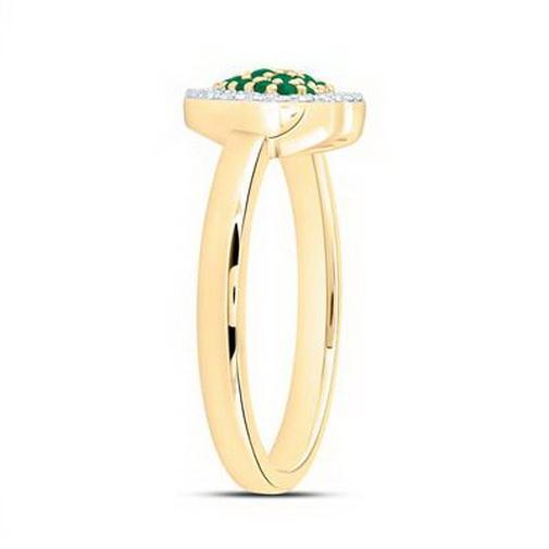 Emerald Cluster Diamond Halo Heart Ring 14K Yellow Gold