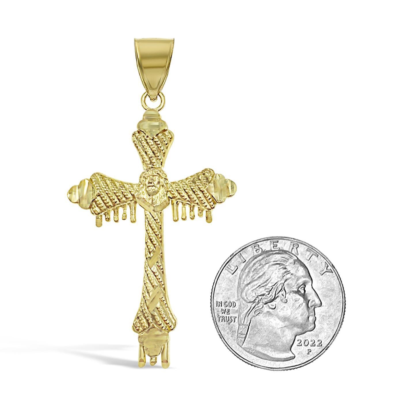 10K Yellow Gold Jesus Face Cross Pendant Charm