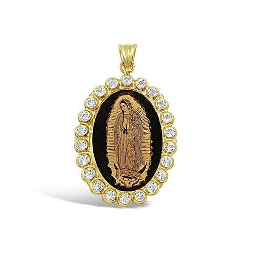 14k Gold Virgin Mary Pendant Lady Guadalupe Charm Oval 1.3"