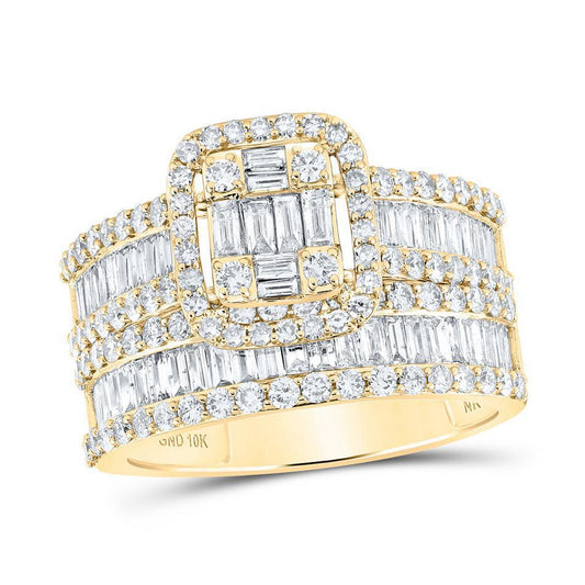 10k Gold Baguette Diamond Bridal Wedding Square Ring Set Band 2.00Cttw