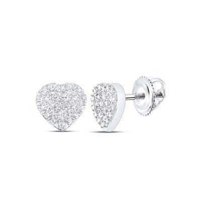 Diamond Stud Heart Earrings 925 Sterling Silver Screw Back