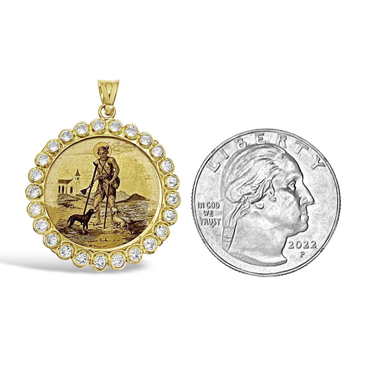 Saint Lazarus Pendant Medallion Real 14k Gold Charm 1.2"