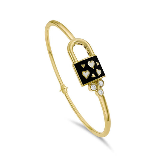 10k Yellow Gold Stackable Hinged Lock Enameled Bangle