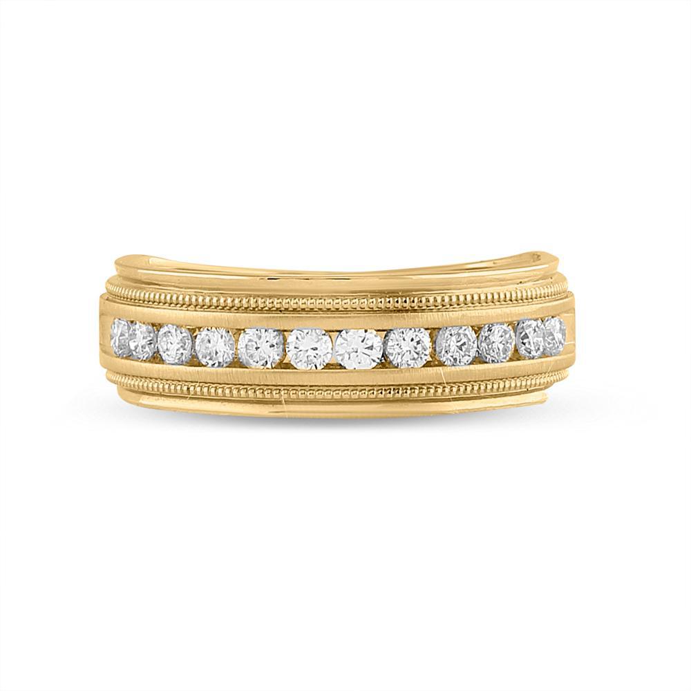 0.50Cttw Round Diamond Mens Wedding Single Row Band Ring 14k Yellow Gold