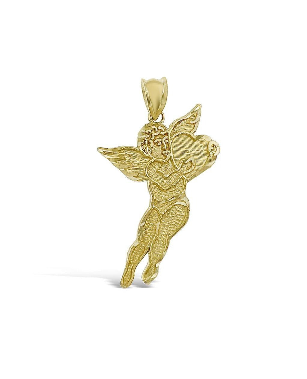 Angel Heart Pendant 10k Yellow Gold Charm 1.3"