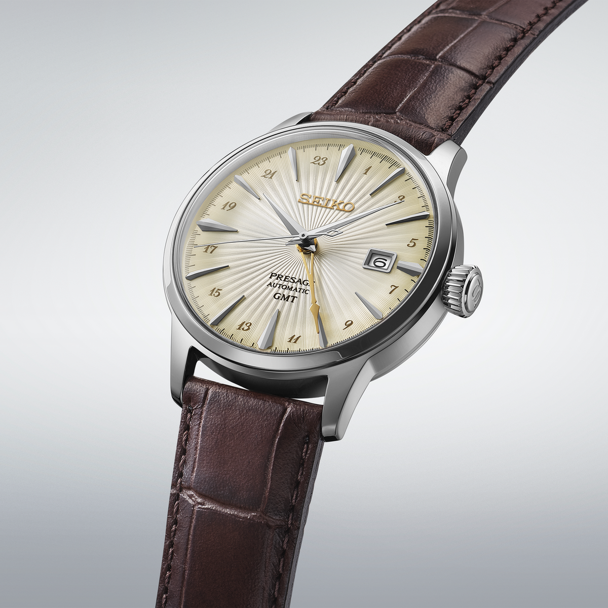 Seiko Presage Cocktail Time Automatic GMT Ivory Dial Mens Watch SSK041