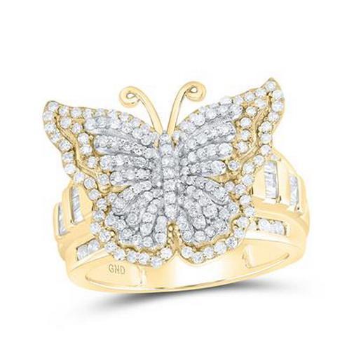 1.25ctw Baguette Diamond Butterfly Womens Ring 14k Yellow Gold