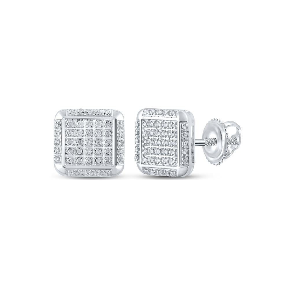 0.25ctw Diamond Square Cluster Stud Earrings 10k White Gold Mens Screw back