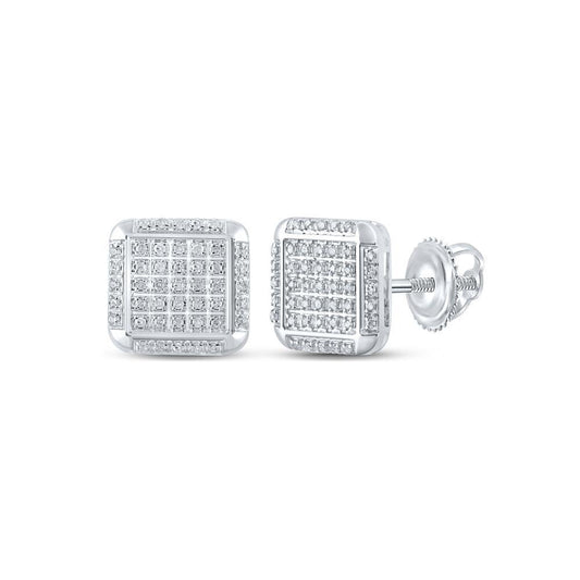 0.25ctw Diamond Square Cluster Stud Earrings 10k White Gold Mens Screw back