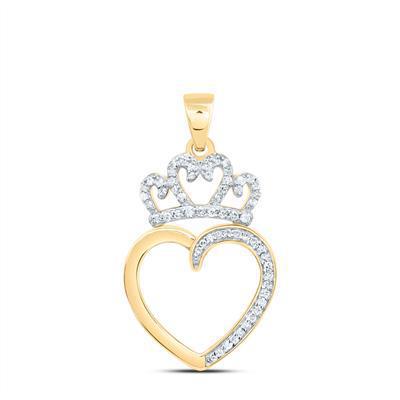 0.20ctw Diamond Heart Crown Charm Pendant 10k Yellow Gold