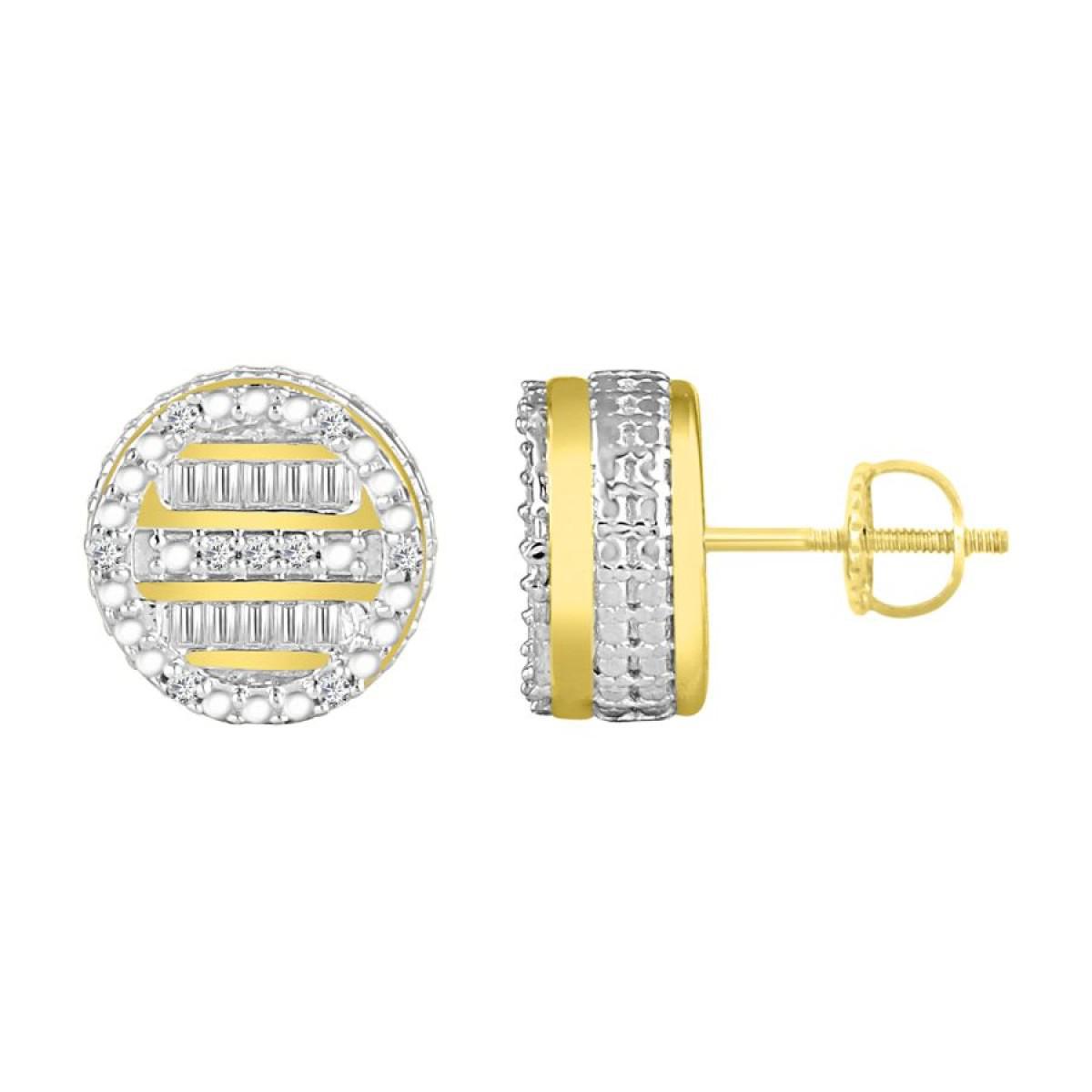 Baguette Round Diamond Stud Earrings 10k Yellow Gold Screw back