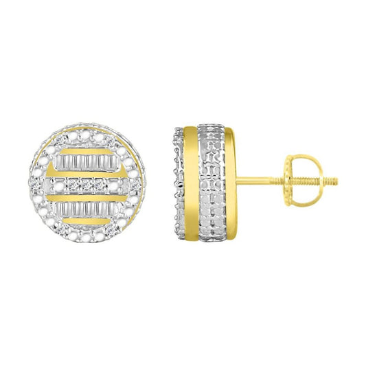 Baguette Round Diamond Stud Earrings 10k Yellow Gold Screw back