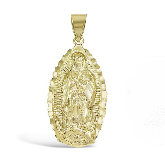Lady Guadalupe Charm 10k Yellow Gold Virgin Mary Pendant 1.5 inch