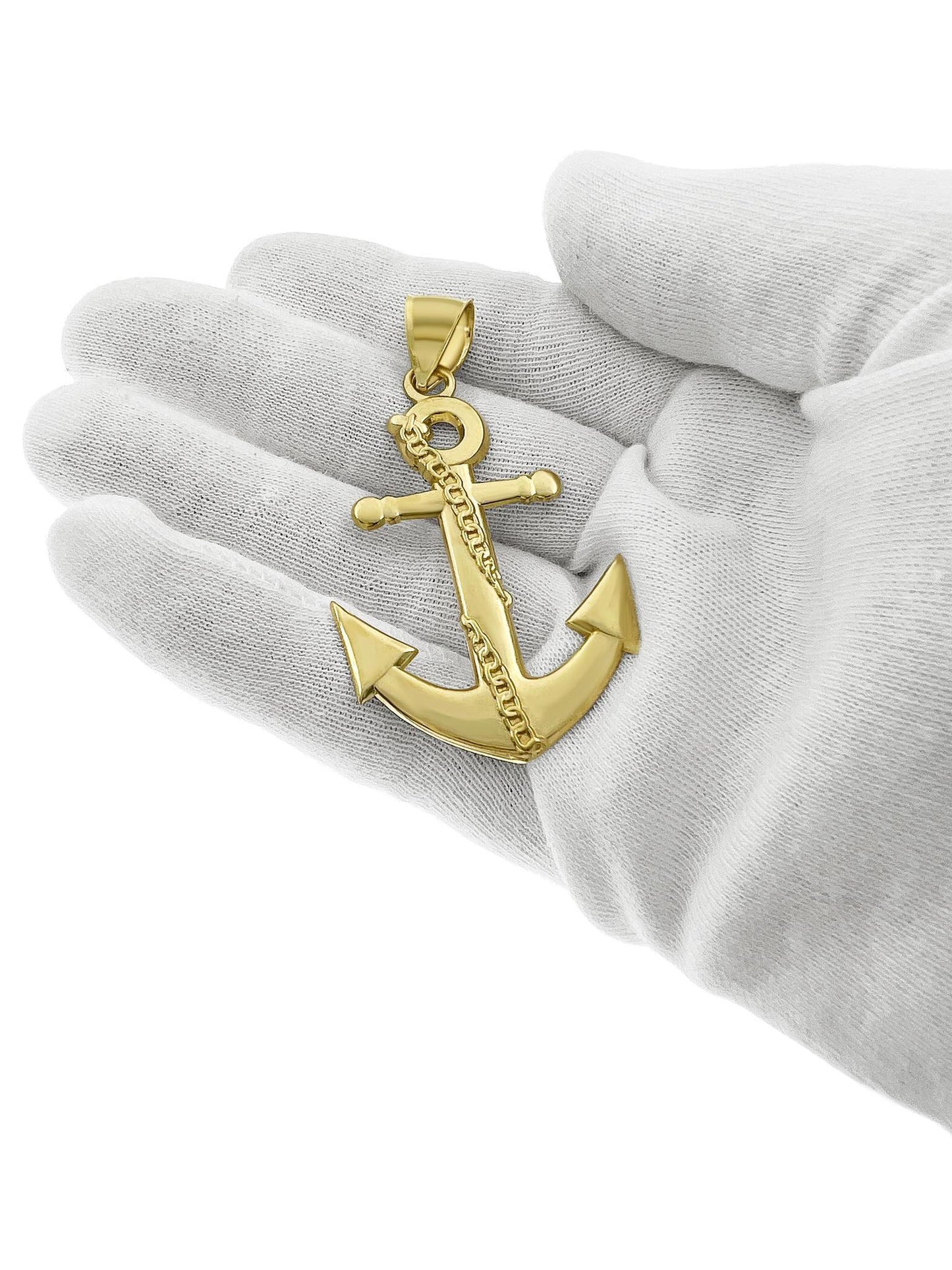 Anchor Charm Pendant Real 10K Yellow Gold 2.5"