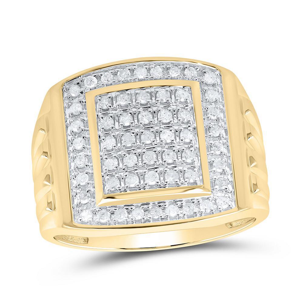 0.50ctw Diamond Mens Signet Ring 10K Yellow Gold Square Cluster Band