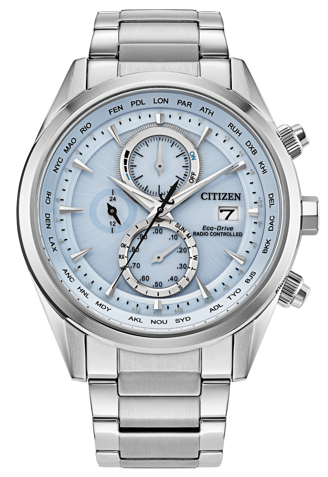 Citizen Eco-Drive Atomic Sport Luxury Chrono Blue Dial Mens Watch AT8260-51M