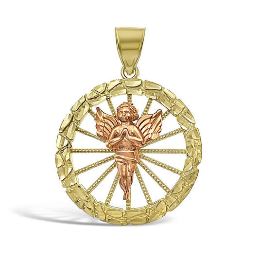 Praying Angel Nugget Pendant 10k Yellow Rose Gold Charm 1.5"