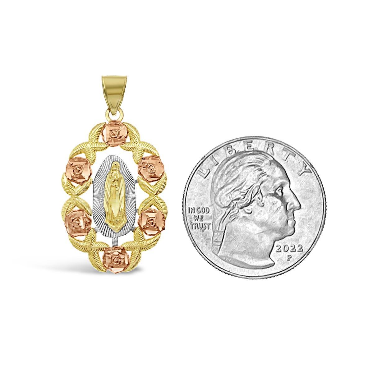 14K Tri Color Gold Our Lady of Guadalupe Pendant