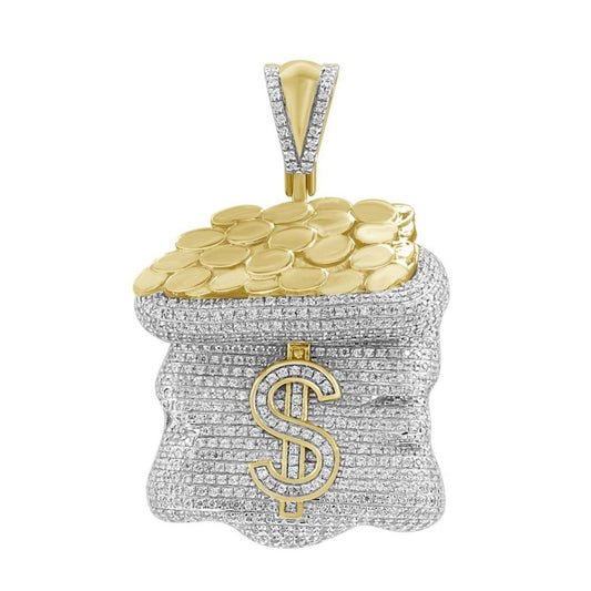 1 Ctw Diamond Money Bag Mens Charm Pendant 10k Yellow Gold