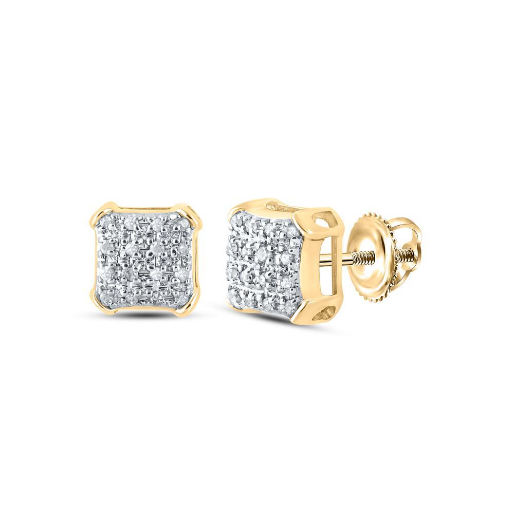 Diamond Cushion Stud Earrings 10K Yellow Gold Cluster Screw Back Mens
