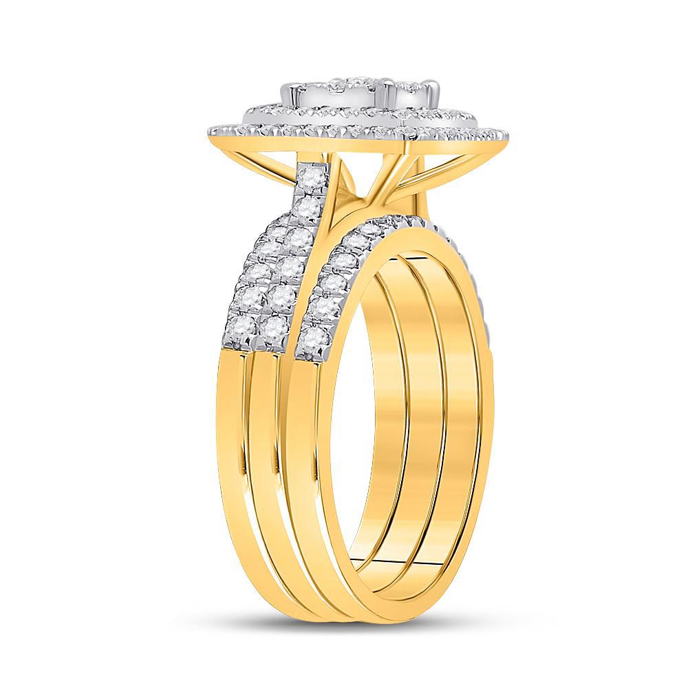 1 Ctw Round Diamond Square Cluster Bridal Wedding Ring Band Set 10k Yellow Gold