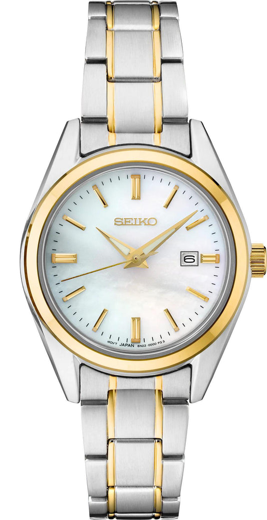 Seiko Essentials Two Tone Mother of Pearl Dial Womens Watch SUR636