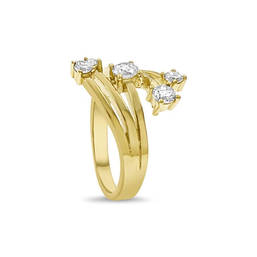 10K Yellow Gold Starburst Bypass Cluster Ring