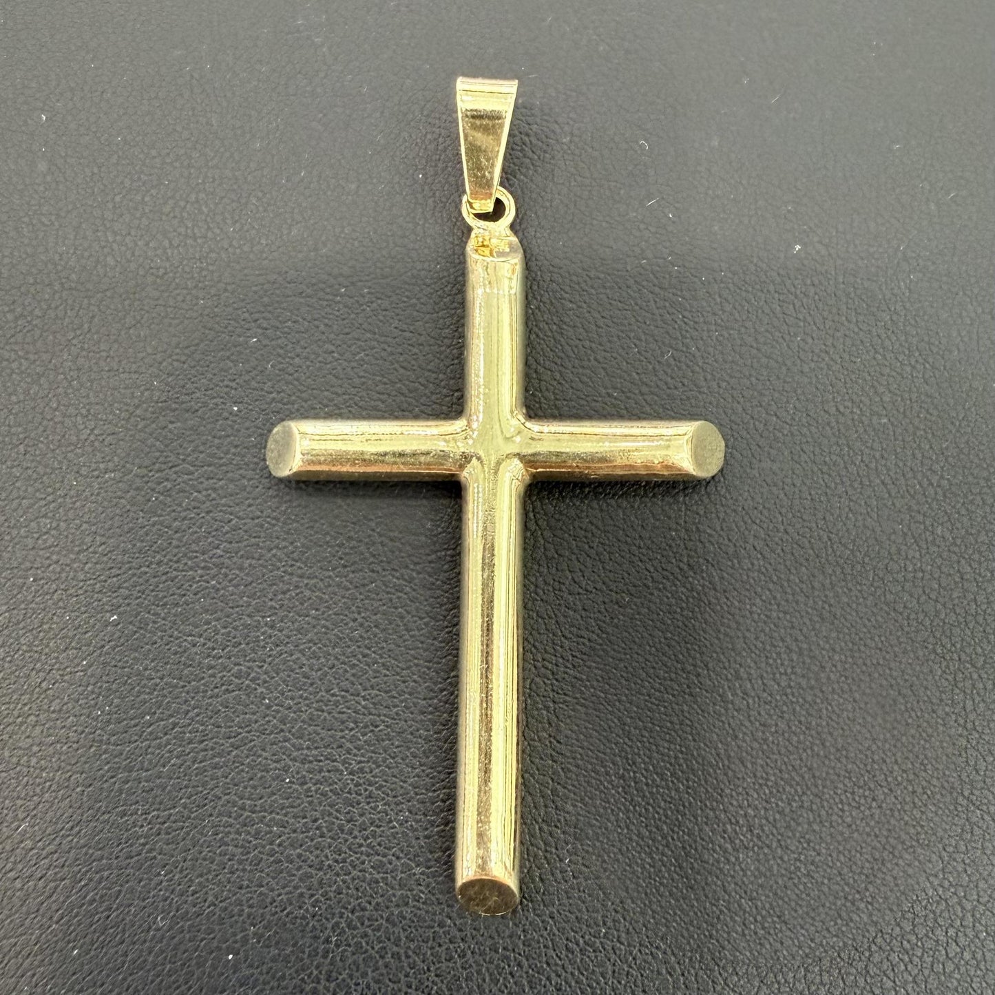 Cross Plain Pendant Charm 925 Sterling Silver Gold Plated 2.3"