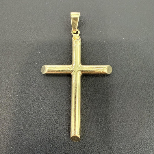 Cross Plain Pendant Charm 925 Sterling Silver Gold Plated 2.3"