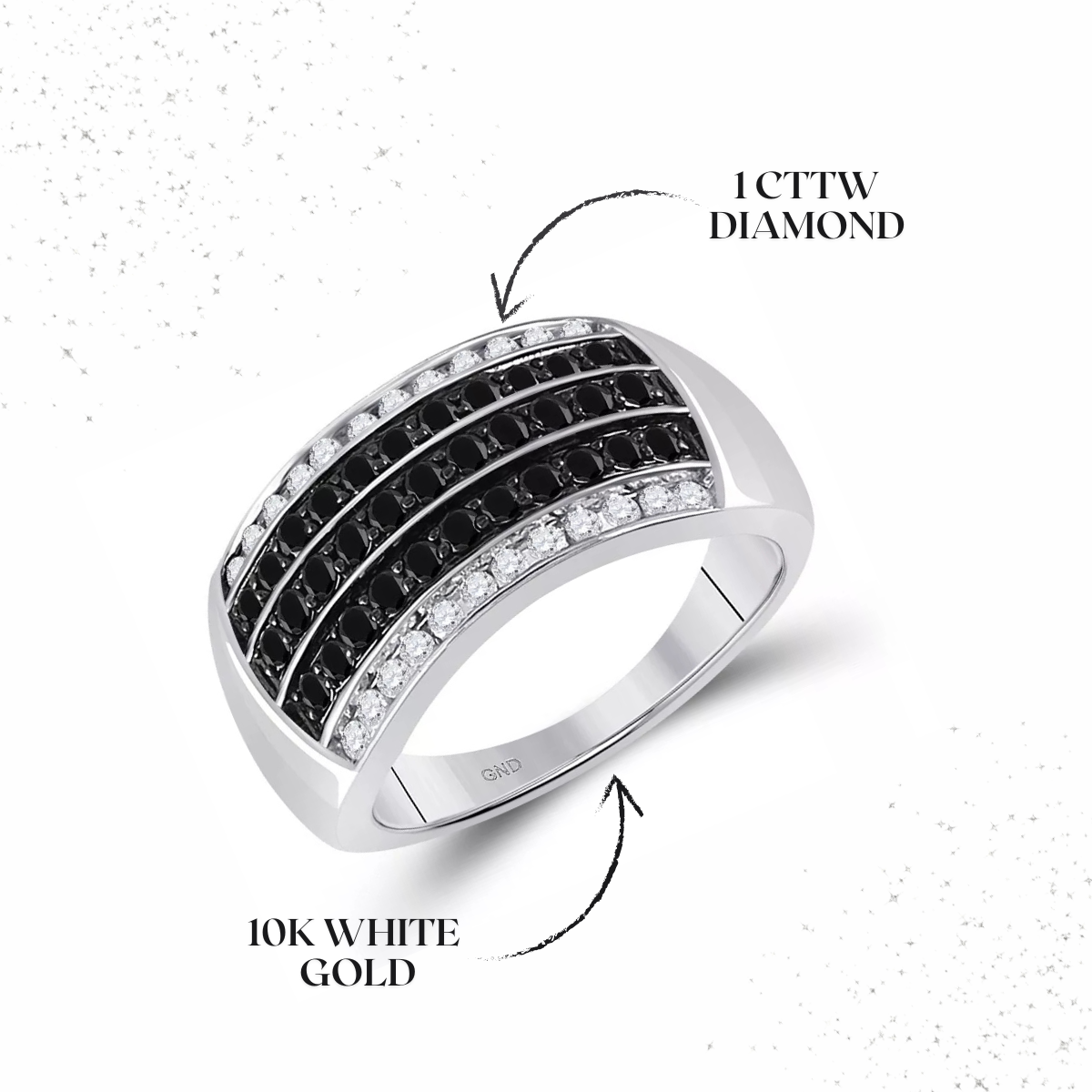 1.00cttw Black Round Diamond Mens Band 10k White Gold Ring