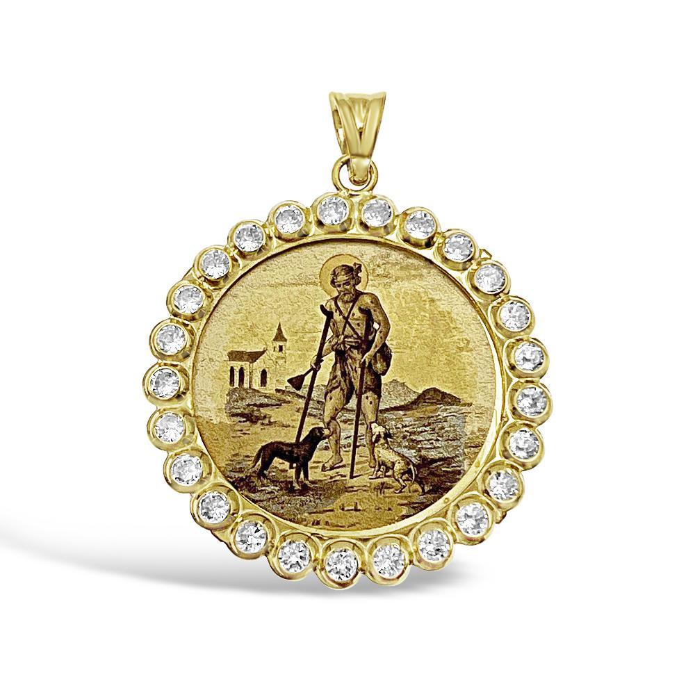 Saint Lazarus Pendant Medallion Real 14k Gold Charm 1.2"