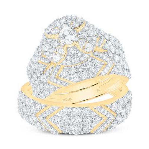 3ctw Diamond Trio Wedding His Hers Set Band Ring 10k Yellow Gold