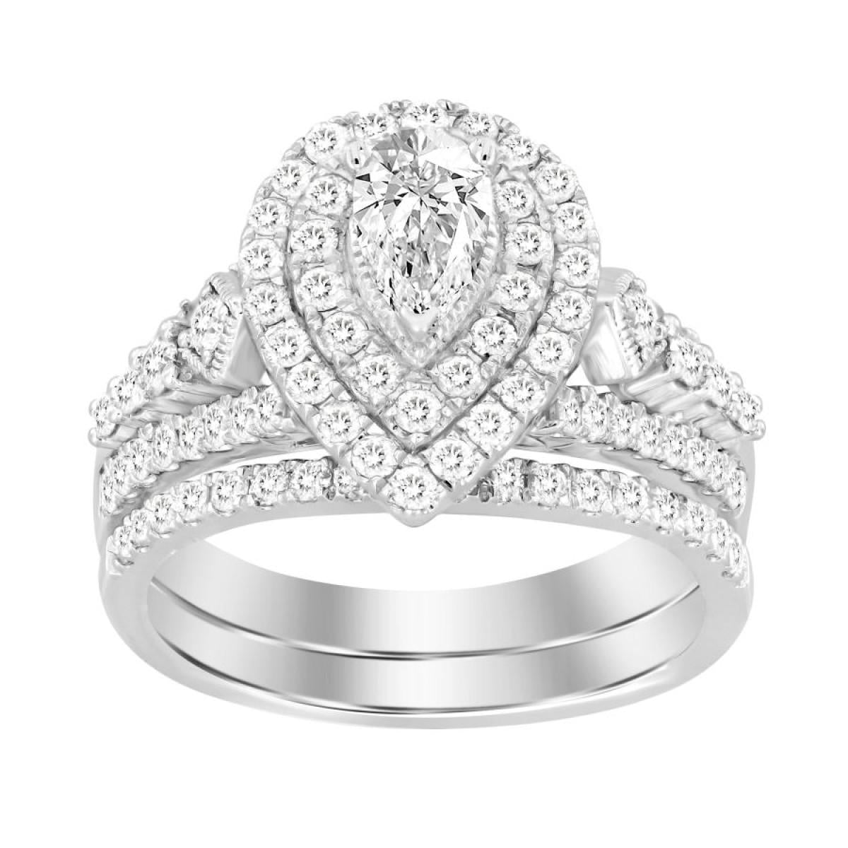 1.50 Ctw Pear Round Diamond Engagement Bridal Wedding Ring Set 14k White Gold