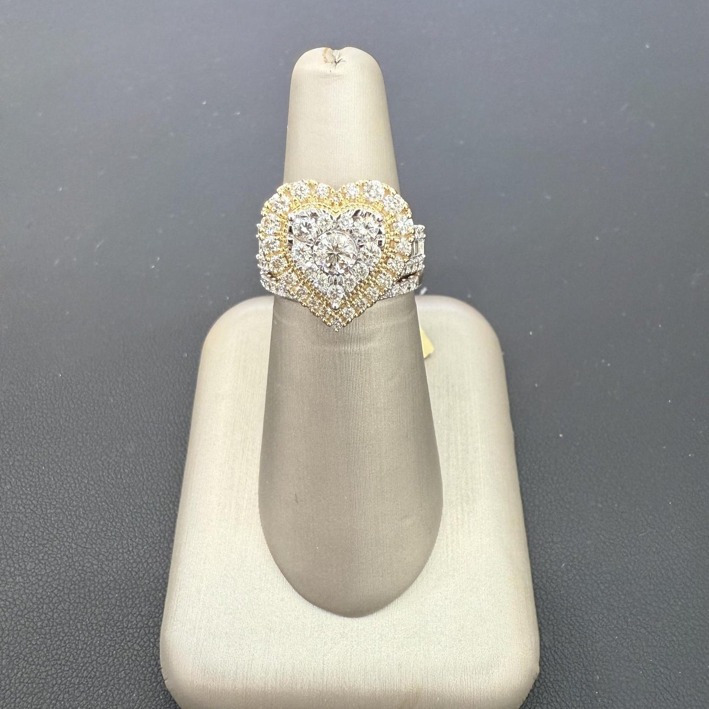 2ctw Diamond Heart Halo Baguette Wedding Ring Set 10K Yellow Gold