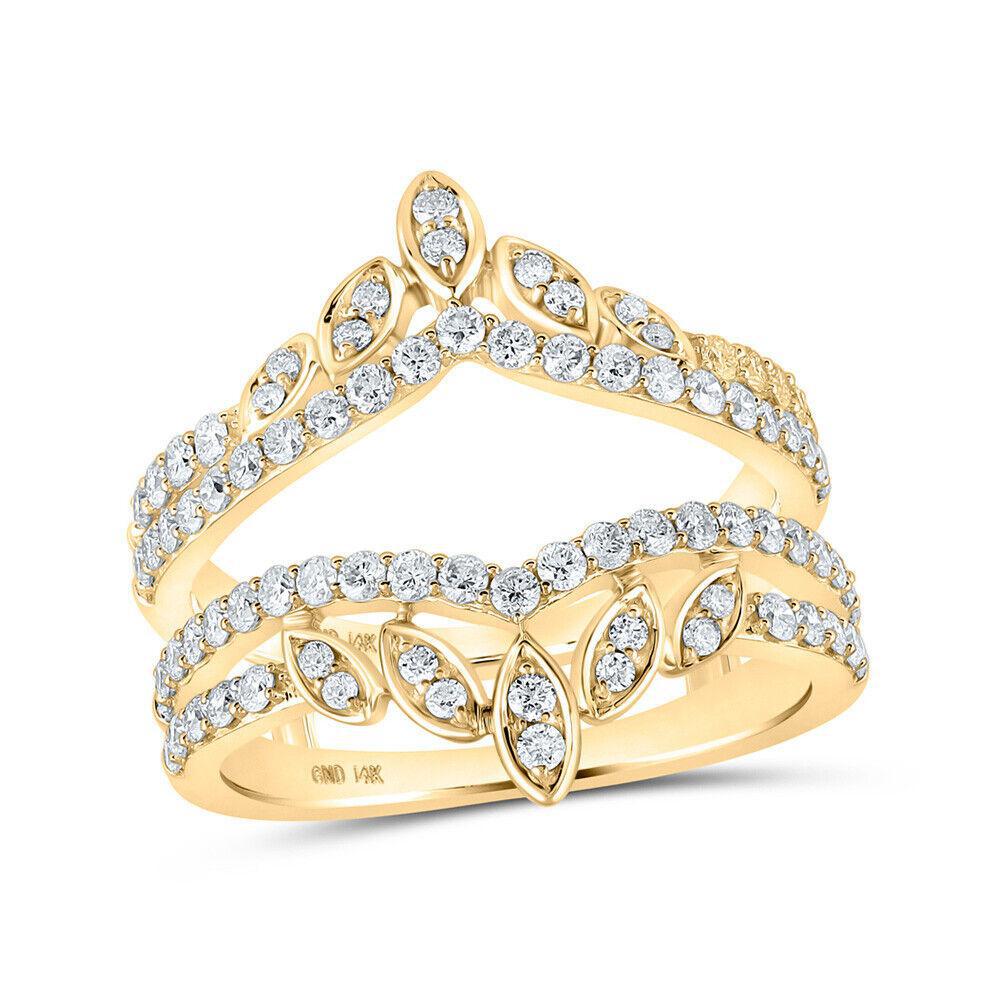 1Ctw Round Diamond Wrap Guard Enhancer Wedding Womens Ring Band 14k Yellow Gold