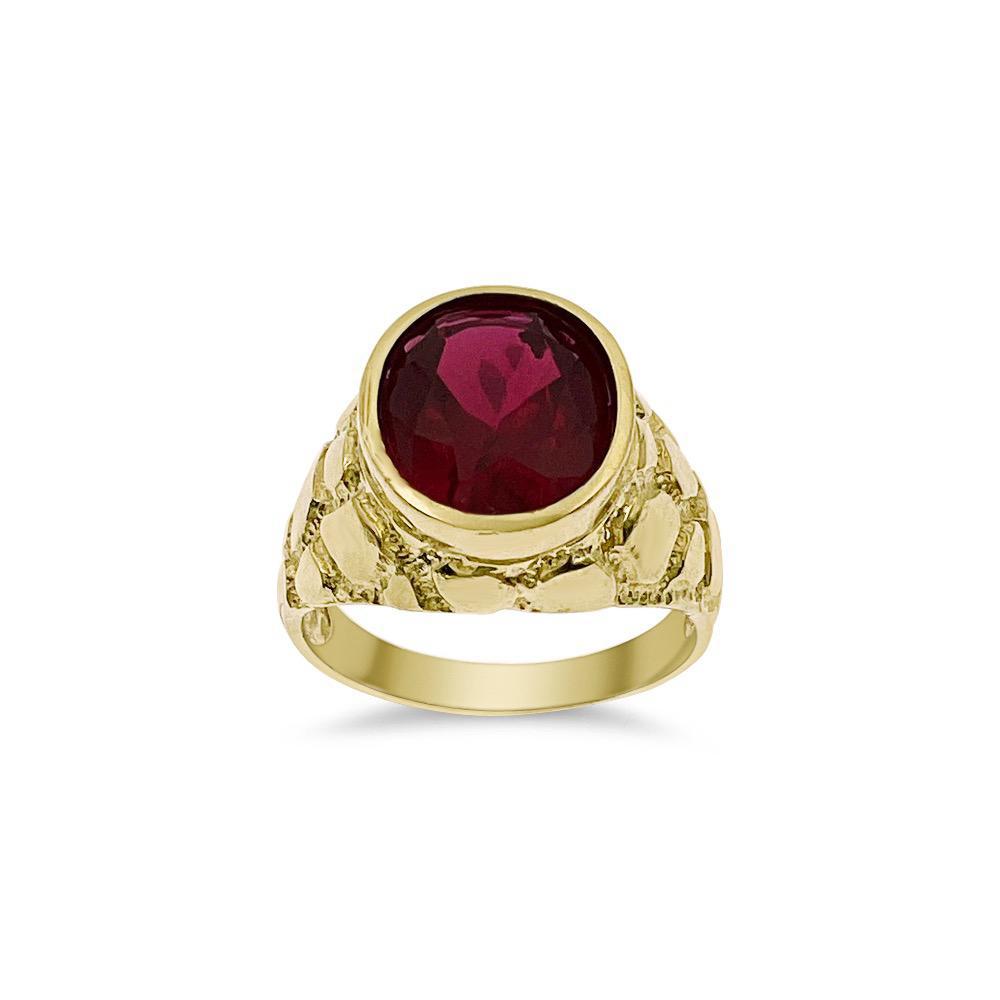 10k Yellow Gold Nugget Created Ruby Ring Men's Band Size 9