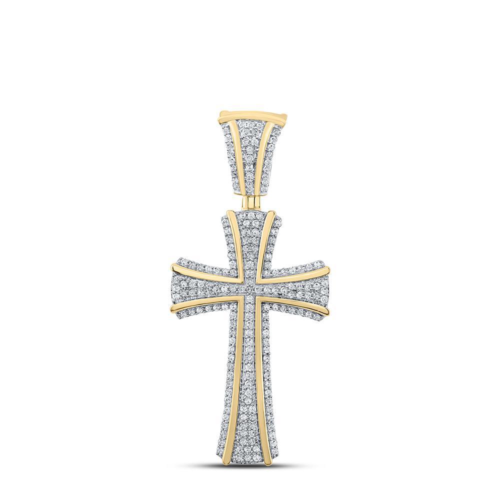 0.50Cttw Diamond Cross Charm Pendant 10k Yellow Gold Mens