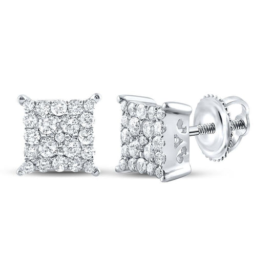 0.25ctw Diamond Stud Earrings 10K White Gold Square Cluster Mens Screw Back