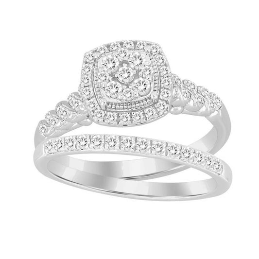 0.50cttw Round Diamond Cushion Wedding Bridal Ring Set 10k White Gold