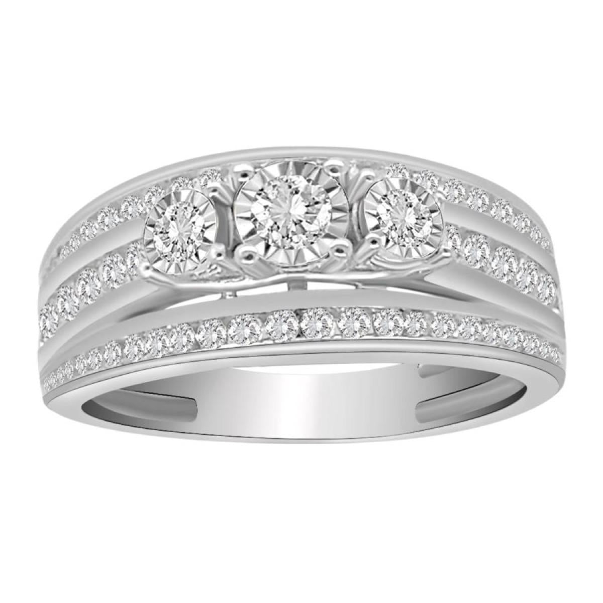 0.75cttw Diamond Three Stone Womens Wedding Band 10k White Gold Ring