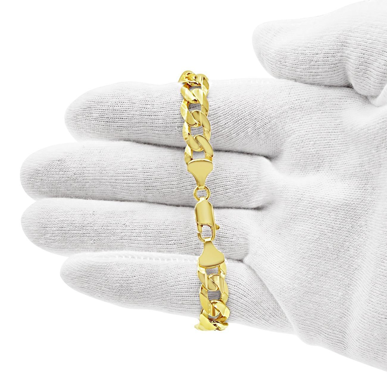 14K Yellow Gold Cuban Link Chain ID Mens Bracelet