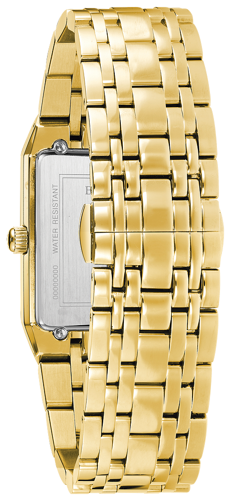 Bulova Quadra Diamonds Rectangle Gold Dial Mens Watch 97D120