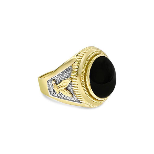 10k Gold Black Oval Eagle Ring Mens Band Size 12