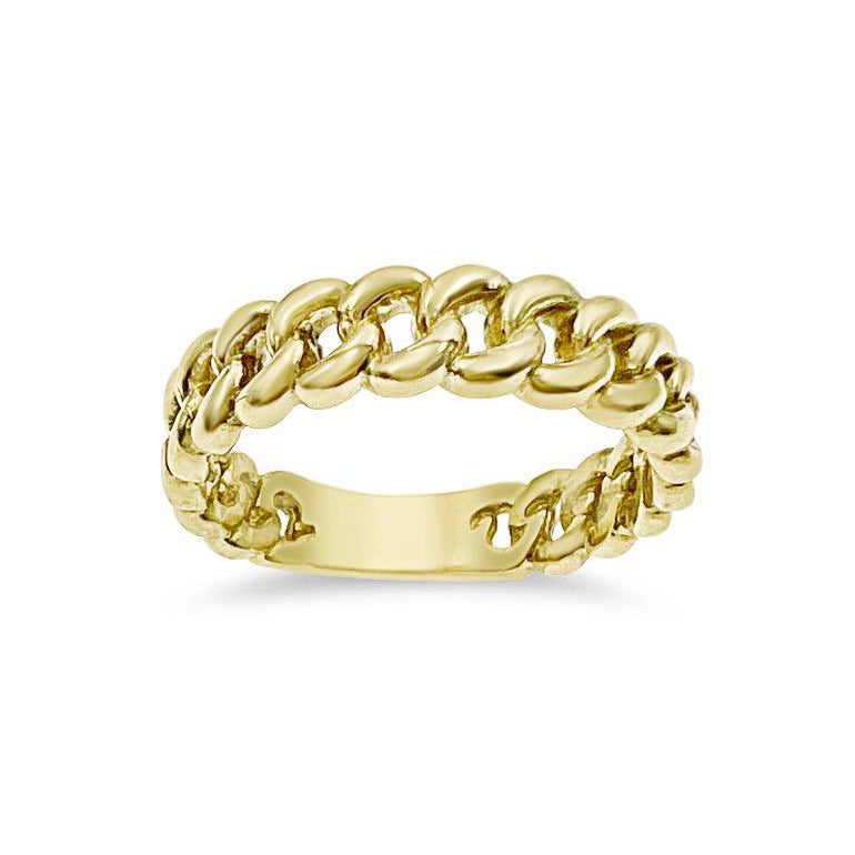 10K Yellow Gold Cuban Chain Band Ring
