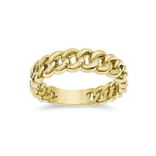 10K Yellow Gold Cuban Chain Band Ring